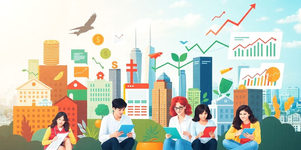 Diverse investment accounts with people engaging in finance.